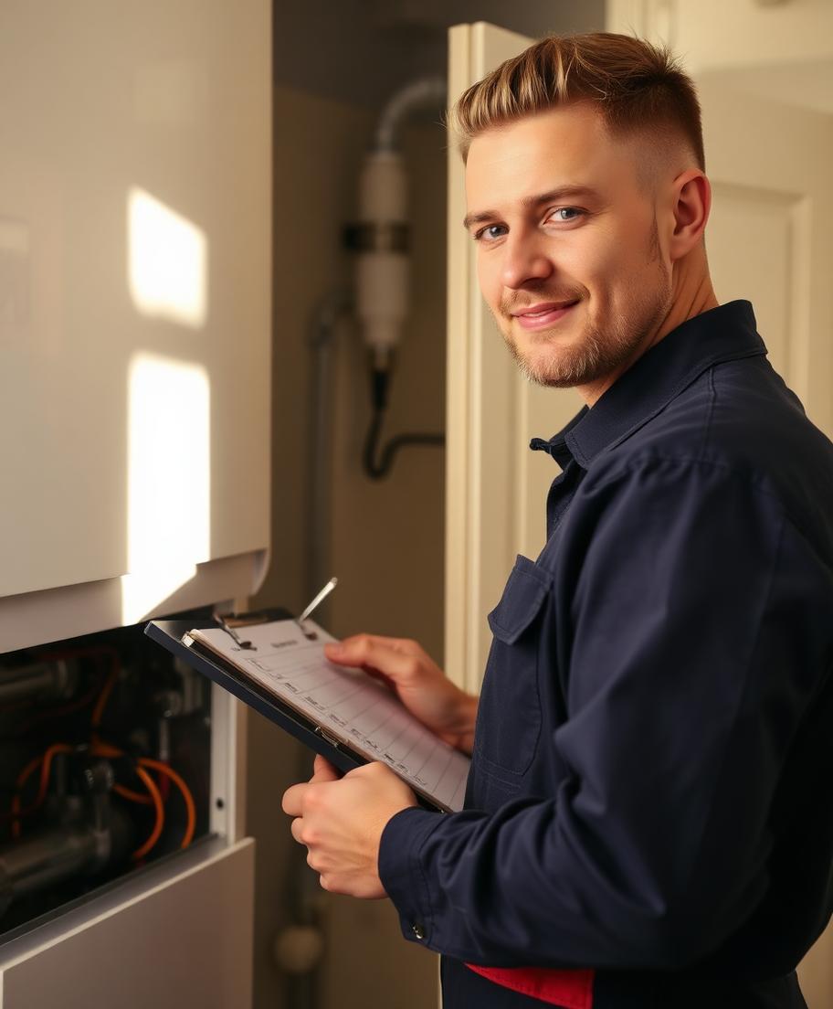 Engineer carrying out an annual boiler service
