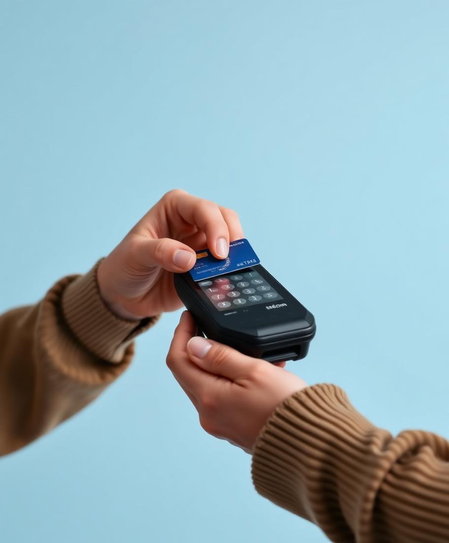 Customer tapping a contactless card on a payment terminal