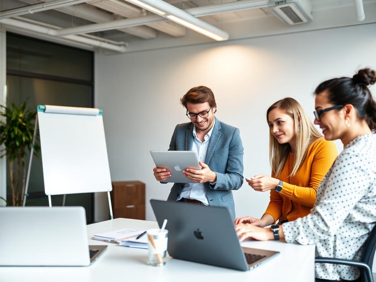 Small business team collaborating in a bright modern office