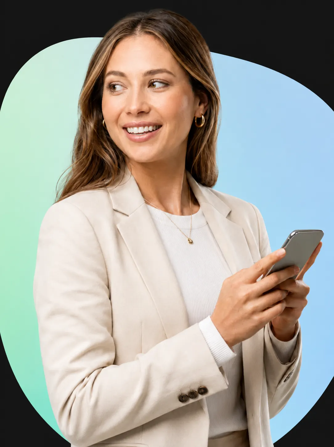 Business owner smiling while using her phone